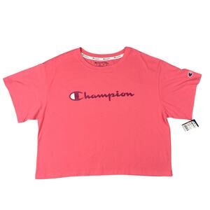 Champion Pink Script Boxy Logo T Shirt Large Relaxed Fit